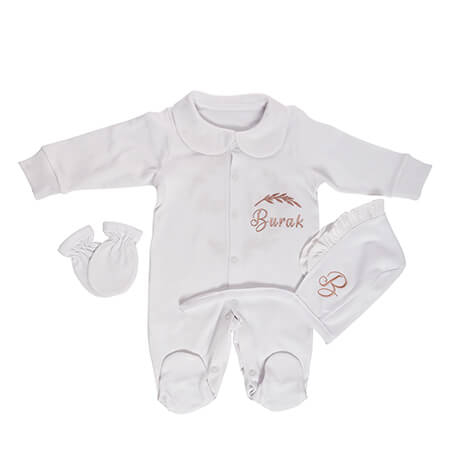 Önden Çıtçıtlı Bebe Yaka Beyaz Renk Bebek Tulumu - 2